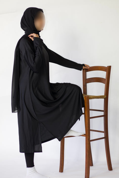 Modest sports abaya for active women. Sideview [BLACK]
