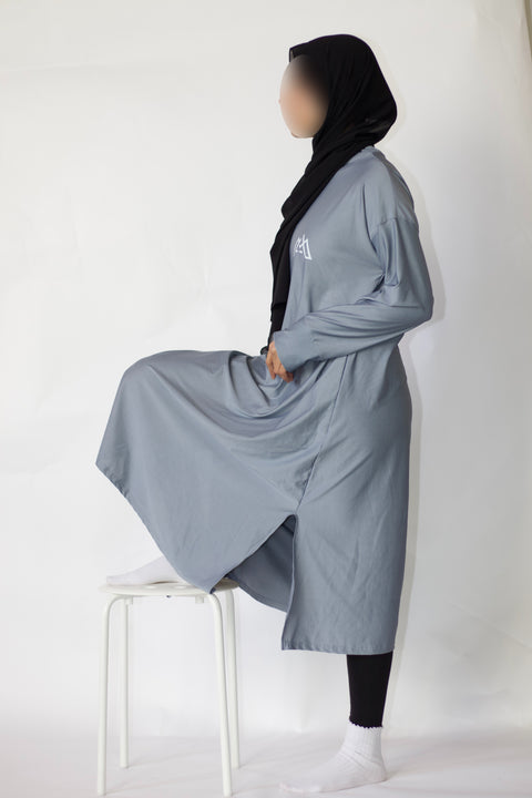 Modest sports abaya for active women. Sideview [GREY]